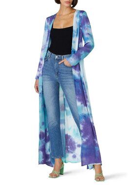 Louna Tie Dye Long Sleeve Cardigan in Blue Purple Medium Womens